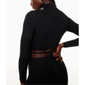 Aritzia NWOT Babaton Sculpt Knit Tie-back Longsleeve Mockneck Black Size Medium
